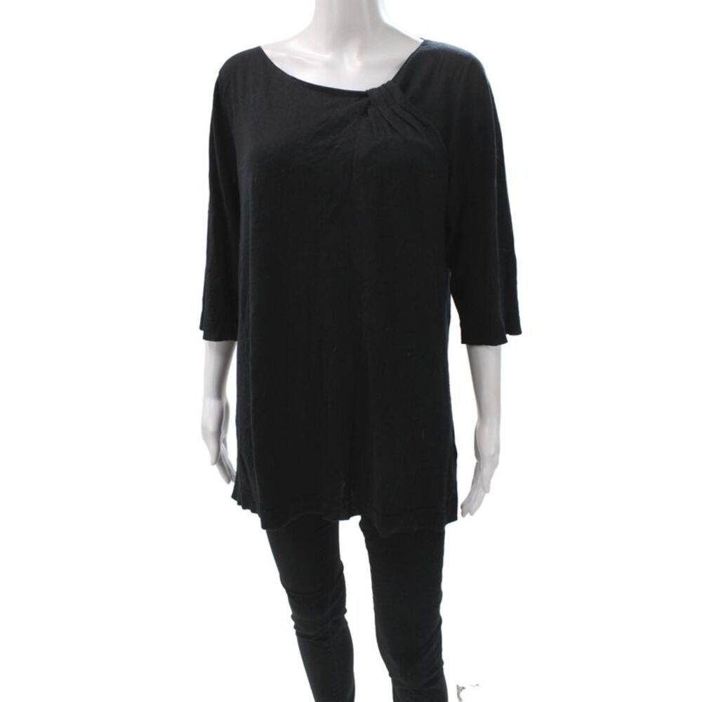 DKNY Women Tunic Scoop Neck 3/4 Sleeve Black Pullover Size L